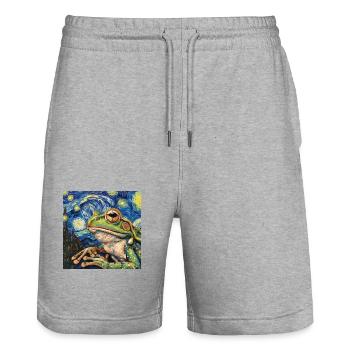 frosch, tier, van gogh, sternenacht - Stanley/Stella Unisex Bio Joggingshorts Trainer  - Grau meliert - Vorne - Nik (191cm) & Marisol (170cm)