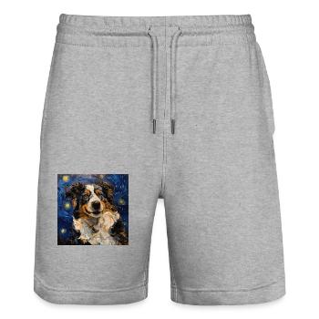 Australian Shepherd, dog, van gogh, starry night - Stanley/Stella Trainer Unisex Organic Jogging Shorts - heather grey - Front - Nik (191cm) & Marisol (170cm)