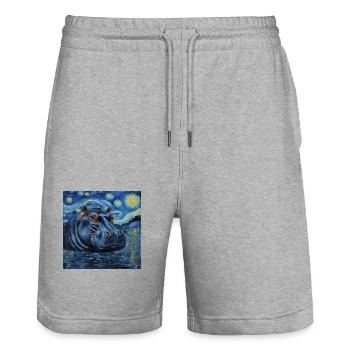 nilpferd, flusspferd, hippo, tier, van gogh - Stanley/Stella Unisex Bio Joggingshorts Trainer  - Grau meliert - Vorne - Nik (191cm) & Marisol (170cm)
