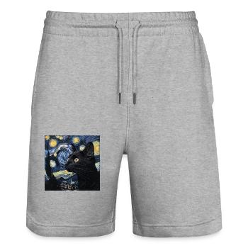 Black Cat, Cats, Van Gogh, Starry Night - Stanley/Stella Trainer Unisex Organic Jogging Shorts - heather grey - Front - Nik (191cm) & Marisol (170cm)