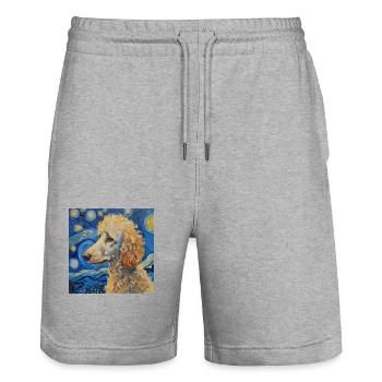 Poodle Van Gogh Gift - Stanley/Stella Trainer Unisex Organic Jogging Shorts - heather grey - Front - Nik (191cm) & Marisol (170cm)