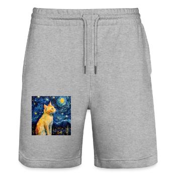 Cat, Cat Motif - Stanley/Stella Trainer Unisex Organic Jogging Shorts - heather grey - Front - Nik (191cm) & Marisol (170cm)