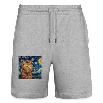 Cat, cat motif, van gogh, starry night - Stanley/Stella Trainer Unisex Organic Jogging Shorts - heather grey - Front - Nik (191cm) & Marisol (170cm)