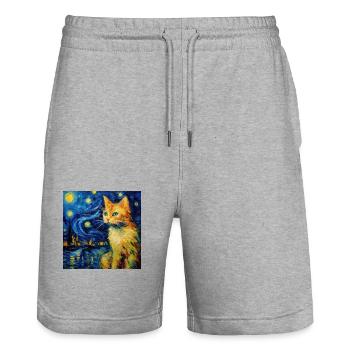 Cat, Cat Motif, Van Gogh, Starry Night - Stanley/Stella Trainer Unisex Organic Jogging Shorts - heather grey - Front - Nik (191cm) & Marisol (170cm)