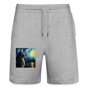 Cat, Cat Motif, Van Gogh, Starry Night - Stanley/Stella Trainer Unisex Organic Jogging Shorts - heather grey - Front - Nik (191cm) & Marisol (170cm)