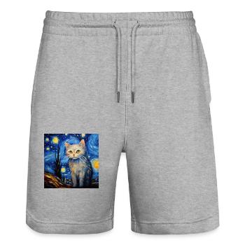 Cat, Cat Motif - Stanley/Stella Trainer Unisex Organic Jogging Shorts - heather grey - Front - Nik (191cm) & Marisol (170cm)