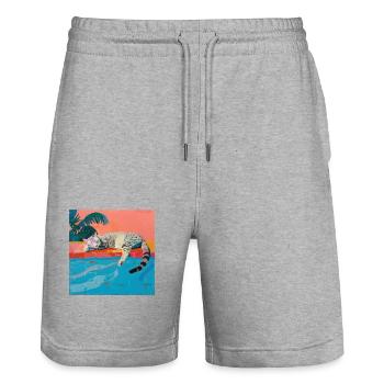 Cat, cat motif, pop art, gift, gift idea - Stanley/Stella Trainer Unisex Organic Jogging Shorts - heather grey - Front - Nik (191cm) & Marisol (170cm)