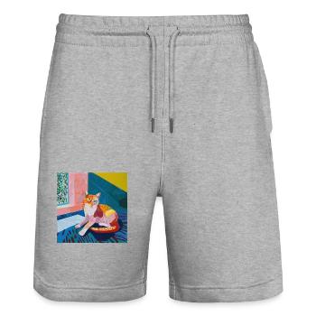 Katze, katzenmotiv, popart, geschenk, geschenkidee - Stanley/Stella Unisex Bio Joggingshorts Trainer  - Grau meliert - Vorne - Nik (191cm) & Marisol (170cm)