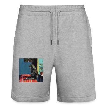 Chat, motif chat, pop art, cadeau, idée cadeau - Short de jogging bio TRAINER Stanley/Stella unisexe - gris chiné - Devant - Nik (191cm) & Marisol (170cm)