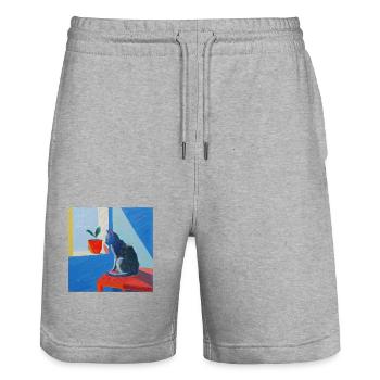 Cat, cat motif, pop art, gift, gift idea - Stanley/Stella Trainer Unisex Organic Jogging Shorts - heather grey - Front - Nik (191cm) & Marisol (170cm)
