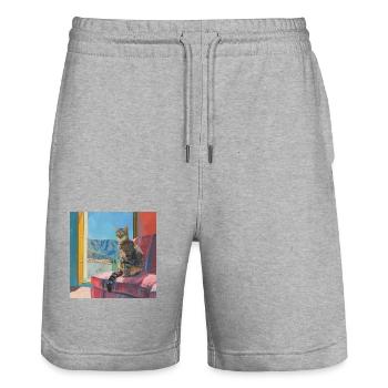 Cat, cat motif, pop art, gift, gift idea - Stanley/Stella Trainer Unisex Organic Jogging Shorts - heather grey - Front - Nik (191cm) & Marisol (170cm)