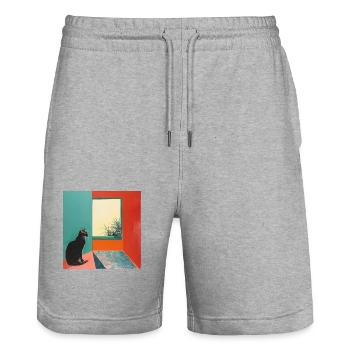 Cat, cat motif, pop art, gift, gift idea - Stanley/Stella Trainer Unisex Organic Jogging Shorts - heather grey - Front - Nik (191cm) & Marisol (170cm)