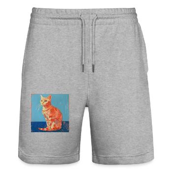 Chat, motif chat, pop art, cadeau, idée cadeau - Short de jogging bio TRAINER Stanley/Stella unisexe - gris chiné - Devant - Nik (191cm) & Marisol (170cm)