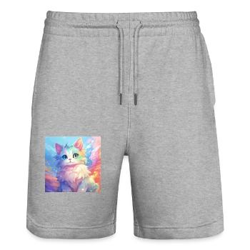 chat, motif de chat, anime, cadeau, idée cadeau - Short de jogging bio TRAINER Stanley/Stella unisexe - gris chiné - Devant - Nik (191cm) & Marisol (170cm)