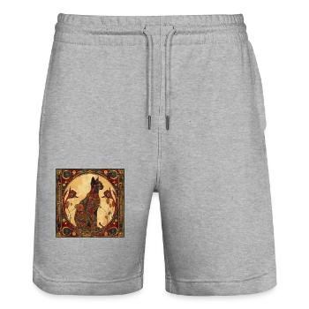 Chat, motif de chat, vintage, cadeau - Short de jogging bio TRAINER Stanley/Stella unisexe - gris chiné - Devant - Nik (191cm) & Marisol (170cm)