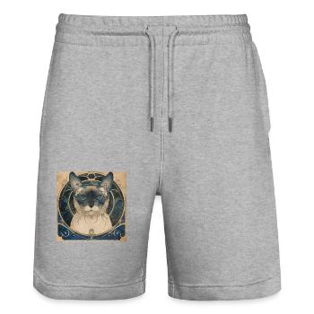 Chat, motif de chat, vintage, cadeau - Short de jogging bio TRAINER Stanley/Stella unisexe - gris chiné - Devant - Nik (191cm) & Marisol (170cm)