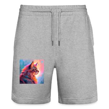 Katze, katzenmotiv, anime, geschenk, geschenkideen - Stanley/Stella Unisex Bio Joggingshorts Trainer  - Grau meliert - Vorne - Nik (191cm) & Marisol (170cm)