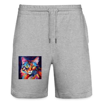 cat, cat motif, colorful, gift, gift ideas - Stanley/Stella Trainer Unisex Organic Jogging Shorts - heather grey - Front - Nik (191cm) & Marisol (170cm)