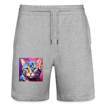 Katze, katzenmotiv, popart, geschenk, geschenkidee - Stanley/Stella Unisex Bio Joggingshorts Trainer  - Grau meliert - Vorne - Nik (191cm) & Marisol (170cm)