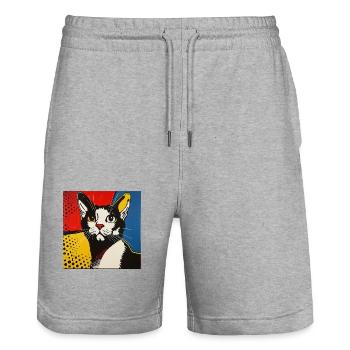 cat, cat motif, comic, gift, gift ideas - Stanley/Stella Trainer Unisex Organic Jogging Shorts - heather grey - Front - Nik (191cm) & Marisol (170cm)