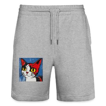 Chat, motif de chat, bande dessinée - Short de jogging bio TRAINER Stanley/Stella unisexe - gris chiné - Devant - Nik (191cm) & Marisol (170cm)