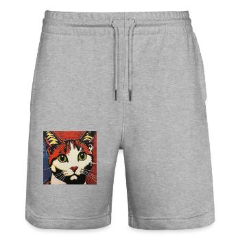 Katze, katzenmotiv, comic, geschenk, geschenkideen - Stanley/Stella Unisex Bio Joggingshorts Trainer  - Grau meliert - Vorne - Nik (191cm) & Marisol (170cm)