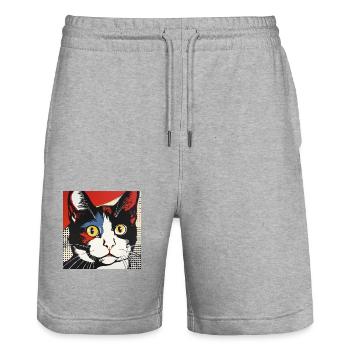 Chat, Motif De Chat - Short de jogging bio TRAINER Stanley/Stella unisexe - gris chiné - Devant - Nik (191cm) & Marisol (170cm)