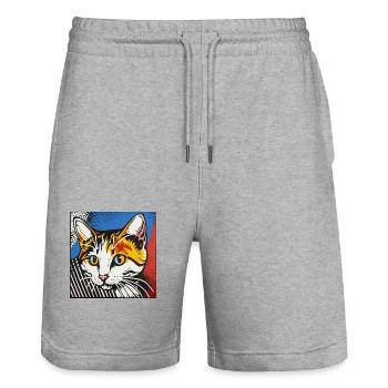 Cat, Cat Motif - Stanley/Stella Trainer Unisex Organic Jogging Shorts - heather grey - Front - Nik (191cm) & Marisol (170cm)