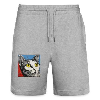 Cat, Cat Motif - Stanley/Stella Trainer Unisex Organic Jogging Shorts - heather grey - Front - Nik (191cm) & Marisol (170cm)