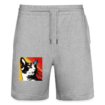 Chat, Motif De Chat - Short de jogging bio TRAINER Stanley/Stella unisexe - gris chiné - Devant - Nik (191cm) & Marisol (170cm)