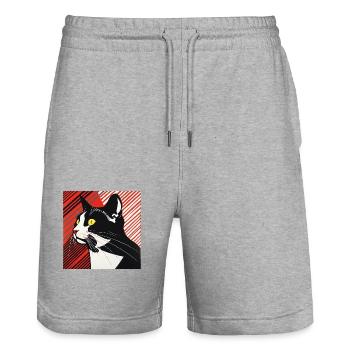 Chat, Motif De Chat - Short de jogging bio TRAINER Stanley/Stella unisexe - gris chiné - Devant - Nik (191cm) & Marisol (170cm)