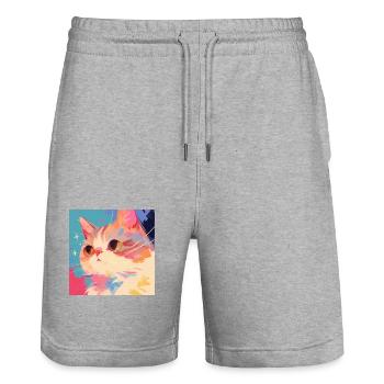 Chat, Motif De Chat - Short de jogging bio TRAINER Stanley/Stella unisexe - gris chiné - Devant - Nik (191cm) & Marisol (170cm)