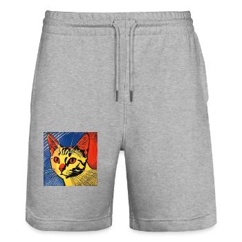 Chat, Motif De Chat - Short de jogging bio TRAINER Stanley/Stella unisexe - gris chiné - Devant - Nik (191cm) & Marisol (170cm)