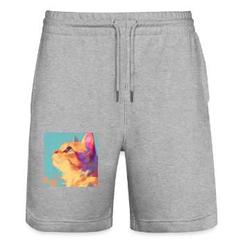 Chat, Motif De Chat - Short de jogging bio TRAINER Stanley/Stella unisexe - gris chiné - Devant - Nik (191cm) & Marisol (170cm)