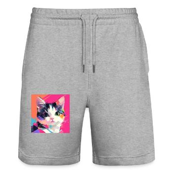 Cat, Cat Motif - Stanley/Stella Trainer Unisex Organic Jogging Shorts - heather grey - Front - Nik (191cm) & Marisol (170cm)