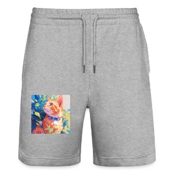 Katze, katzenmotiv - Stanley/Stella Unisex Bio Joggingshorts Trainer  - Grau meliert - Vorne - Nik (191cm) & Marisol (170cm)