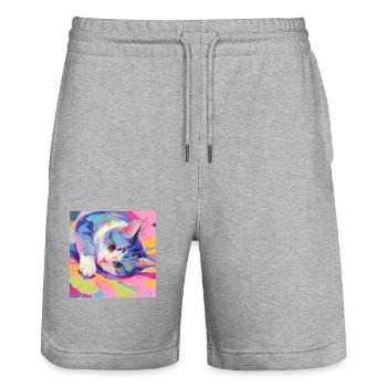 Cat, Cat Motif - Stanley/Stella Trainer Unisex Organic Jogging Shorts - heather grey - Front - Nik (191cm) & Marisol (170cm)