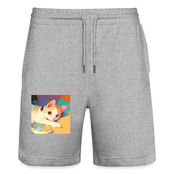 Cat, Cat Motif - Stanley/Stella Trainer Unisex Organic Jogging Shorts - heather grey - Front - Nik (191cm) & Marisol (170cm)