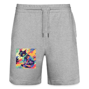 Cat, Cat Motif - Stanley/Stella Trainer Unisex Organic Jogging Shorts - heather grey - Front - Nik (191cm) & Marisol (170cm)