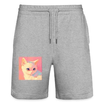 Chat, Motif De Chat - Short de jogging bio TRAINER Stanley/Stella unisexe - gris chiné - Devant - Nik (191cm) & Marisol (170cm)