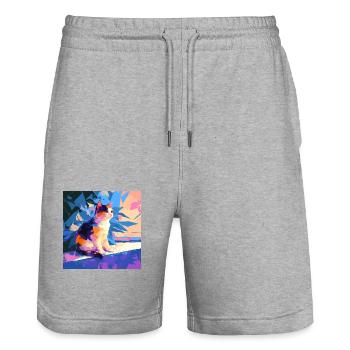 Katze, katzenmotiv - Stanley/Stella Unisex Bio Joggingshorts Trainer  - Grau meliert - Vorne - Nik (191cm) & Marisol (170cm)