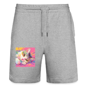 Cat, Cat Motif - Stanley/Stella Trainer Unisex Organic Jogging Shorts - heather grey - Front - Nik (191cm) & Marisol (170cm)