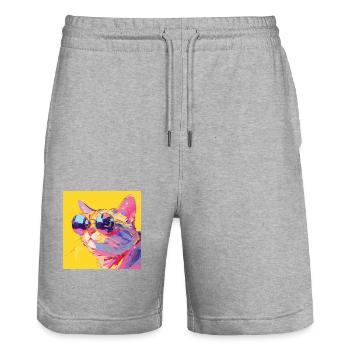 Cat, Cat Motif - Stanley/Stella Trainer Unisex Organic Jogging Shorts - heather grey - Front - Nik (191cm) & Marisol (170cm)