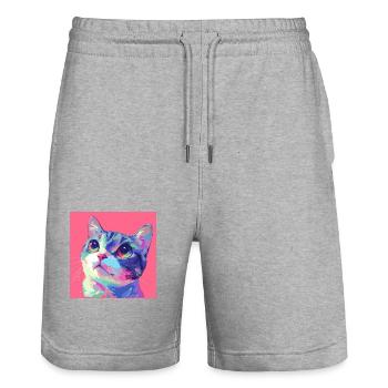 Chat, Motif De Chat - Short de jogging bio TRAINER Stanley/Stella unisexe - gris chiné - Devant - Nik (191cm) & Marisol (170cm)