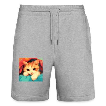 Chat, Motif De Chat - Short de jogging bio TRAINER Stanley/Stella unisexe - gris chiné - Devant - Nik (191cm) & Marisol (170cm)