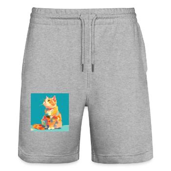 Katze, katzenmotiv - Stanley/Stella Unisex Bio Joggingshorts Trainer  - Grau meliert - Vorne - Nik (191cm) & Marisol (170cm)