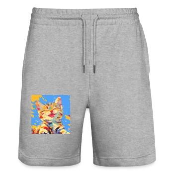 Chat, Motif De Chat - Short de jogging bio TRAINER Stanley/Stella unisexe - gris chiné - Devant - Nik (191cm) & Marisol (170cm)