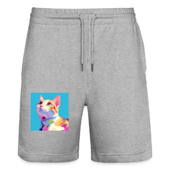 Cat, Cat Motif - Stanley/Stella Trainer Unisex Organic Jogging Shorts - heather grey - Front - Nik (191cm) & Marisol (170cm)