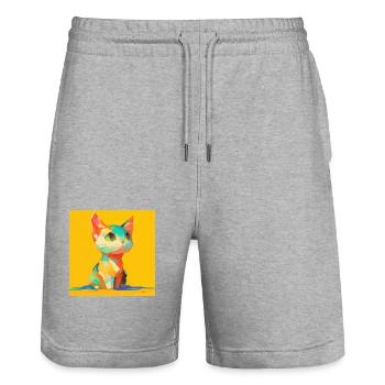 Chat, Motif De Chat - Short de jogging bio TRAINER Stanley/Stella unisexe - gris chiné - Devant - Nik (191cm) & Marisol (170cm)
