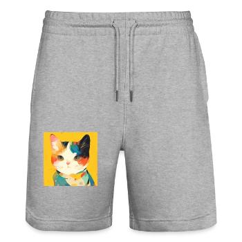 Cat, Cat Motif - Stanley/Stella Trainer Unisex Organic Jogging Shorts - heather grey - Front - Nik (191cm) & Marisol (170cm)